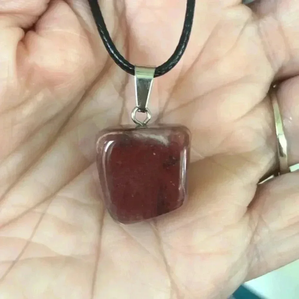Red Dolomite Organic Freeform Natural Braided Stainless Steel Necklace